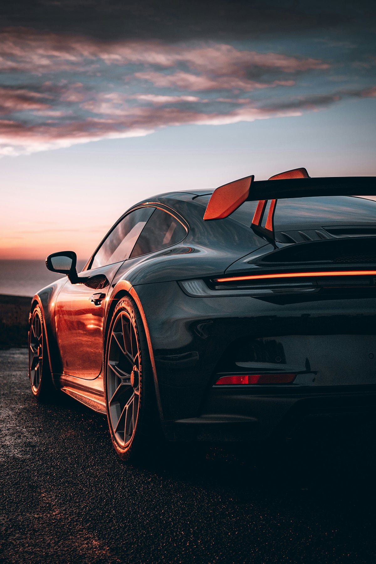 Protected performance car at sunset